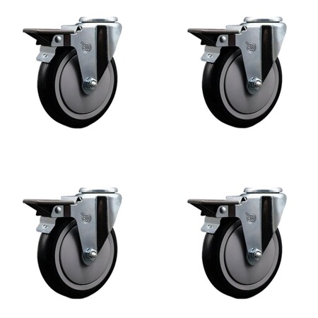 Service Caster 5'' Black Poly Wheel Swivel Bolt Hole Caster Set with Posi Lock Brakes, 4PK SCC-BH20S514-PPUB-BLK-PLB-4
